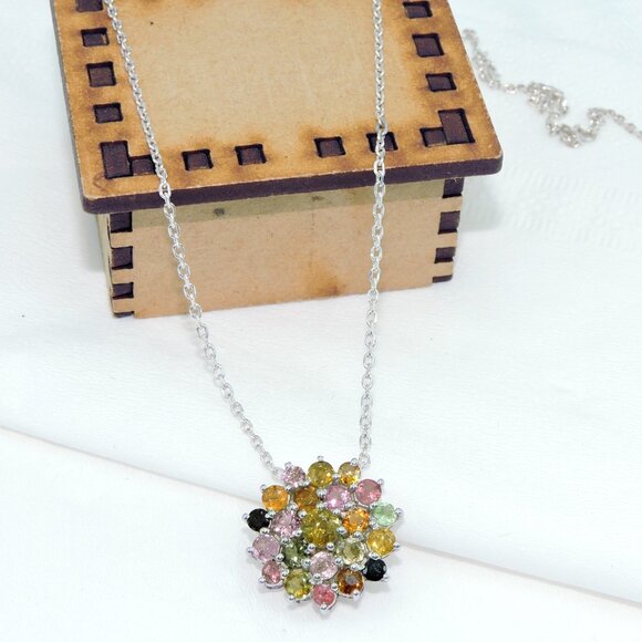 Tourmaline Gemstone Sterling Silver Pendant Necklace, Gift for Wife/her - Picture 3 of 6